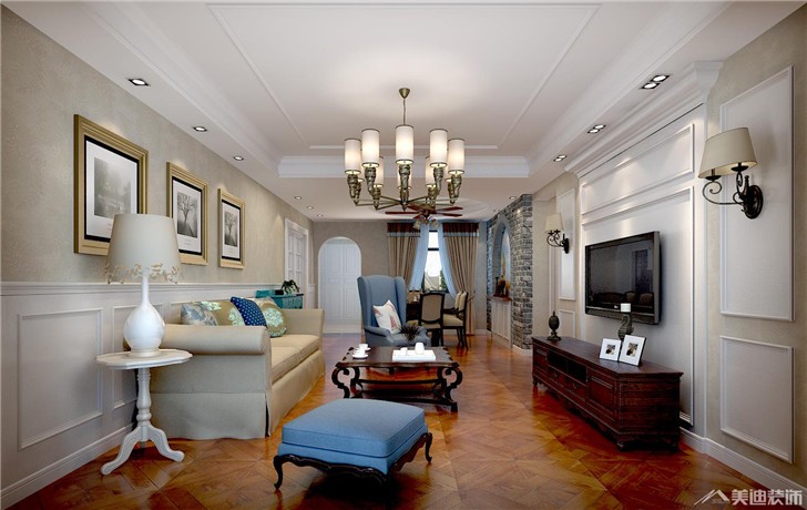長沙芙蓉嘉苑美式裝修案例-客廳