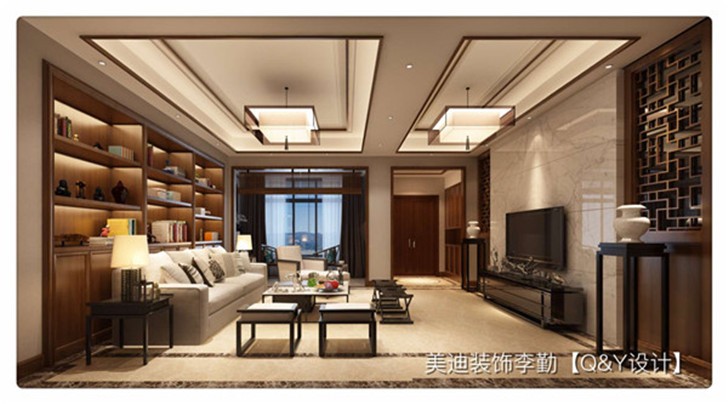 山水英倫新中式裝修案例-客廳