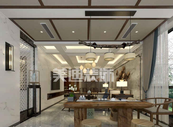 湘麓國(guó)際別墅新中式裝修效果圖-書房