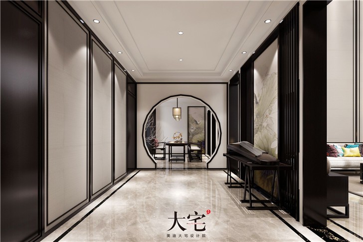天麓尚層250平別墅東方雅韻風裝修案例圖—門廳