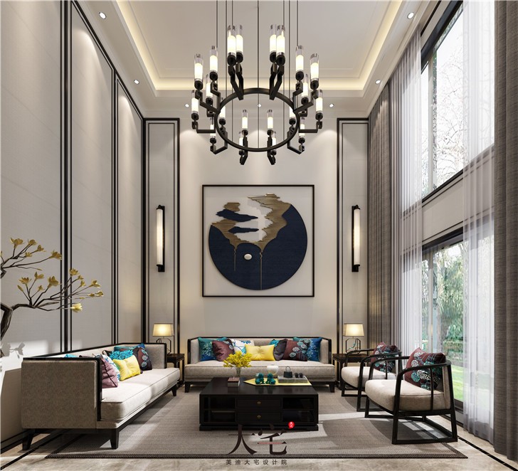 天麓尚層250平別墅東方雅韻風裝修案例圖—客廳