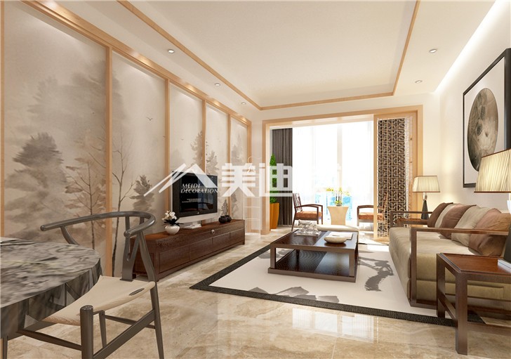 輝煌國際新中式風(fēng)裝修案例圖—客廳