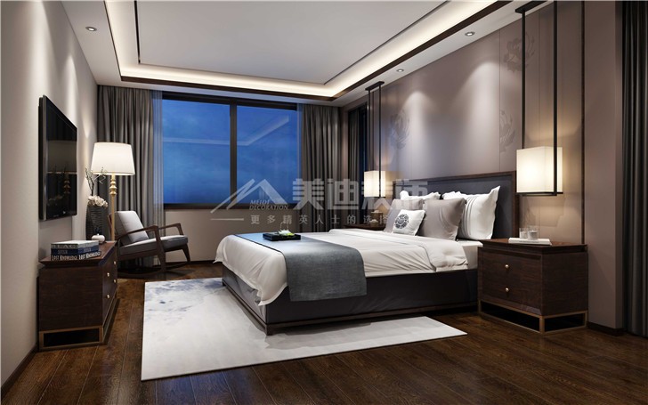 天一康園170平中式風(fēng)裝修案例圖—主臥