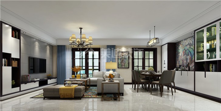 榮悅臺新奢古典風(fēng)裝修案例圖—客廳