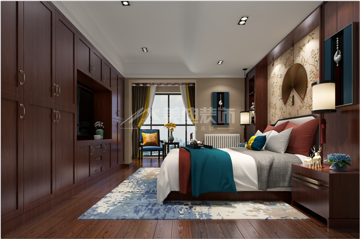 山湖鷺島中式風(fēng)裝修案例圖—臥室