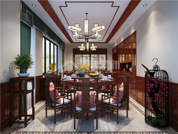 山湖鷺島中式風(fēng)裝修案例圖—餐廳