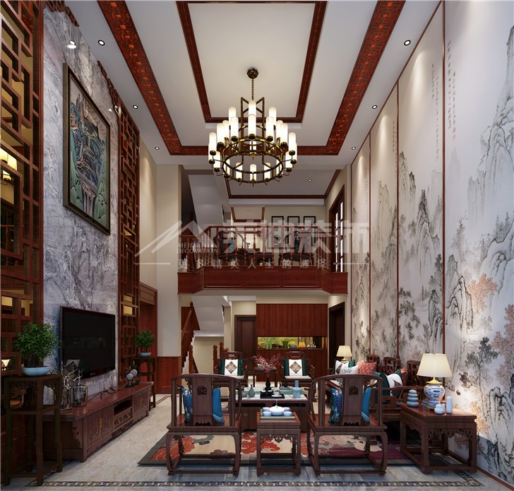 山湖鷺島中式風(fēng)裝修案例圖—客廳