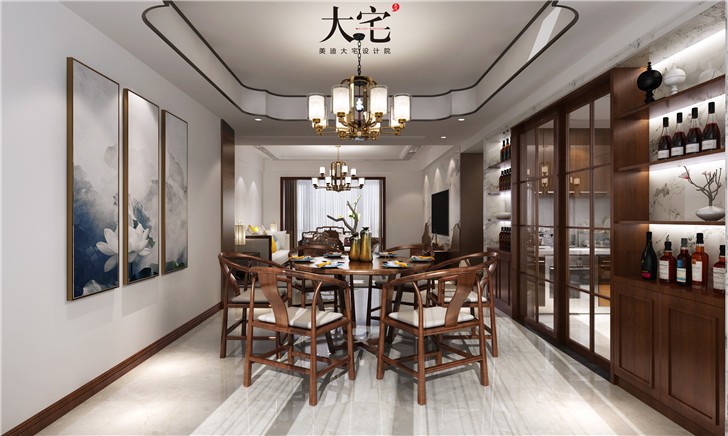 江山一號190平新中式風(fēng)裝修案例圖—餐廳