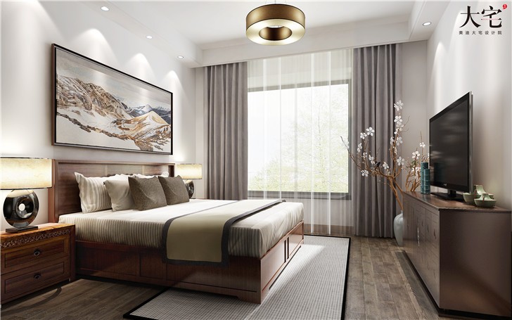 江山一號190平新中式風(fēng)裝修案例圖—臥室