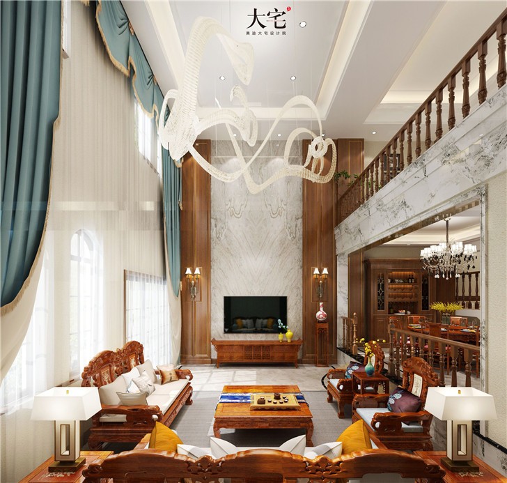 金地三千府347平新中式風(fēng)裝修案例圖—客廳