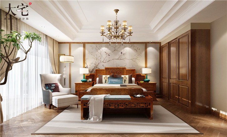 金地三千府347平新中式風(fēng)裝修案例圖—臥室