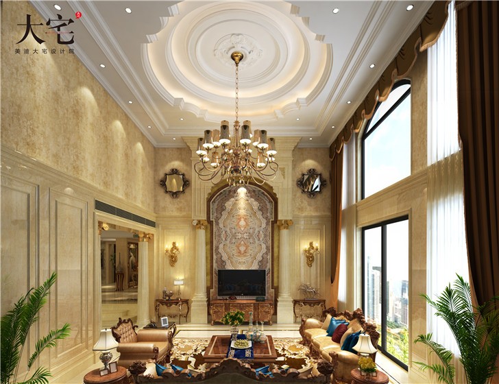 金地三千府402平歐式風(fēng)裝修案例圖—客廳 