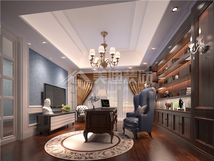 青竹園560平法式風(fēng)裝修案例圖—書(shū)房