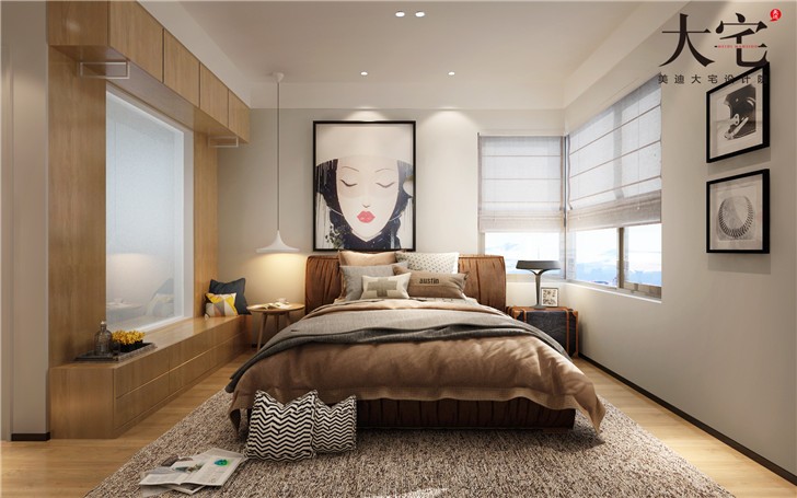 北辰三角洲175平時(shí)尚雅痞風(fēng)裝修案例圖—臥室