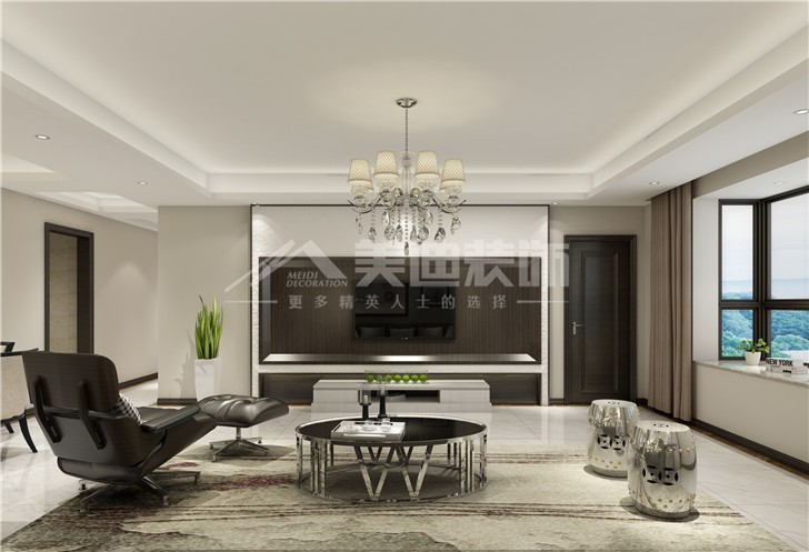 和弘·梅溪四季136平現(xiàn)代簡約風(fēng)裝修案例圖—客廳