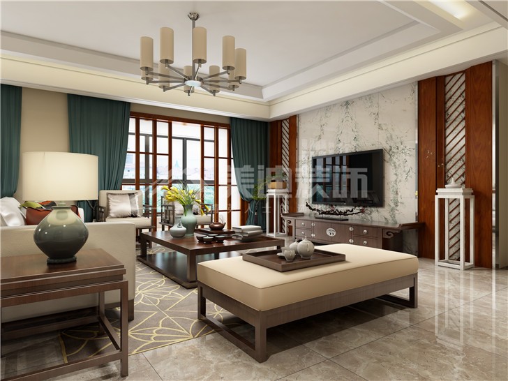 藏瓏320平簡(jiǎn)歐風(fēng)裝修案例圖—客廳