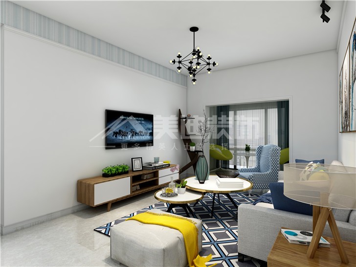 中房半島藍(lán)灣127平簡(jiǎn)歐風(fēng)裝修案例圖—客廳