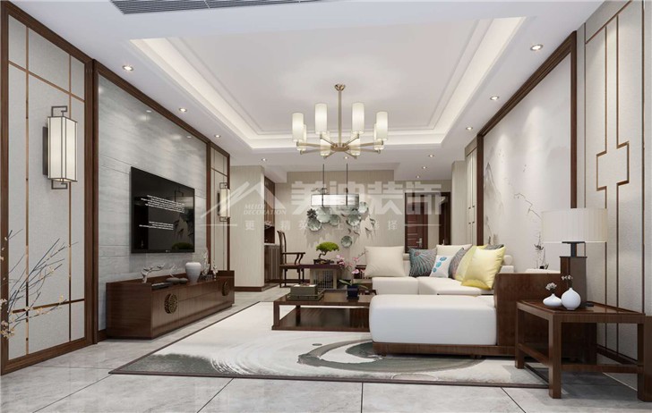 中惠錦堂120平新中式風(fēng)裝修案例圖—客廳