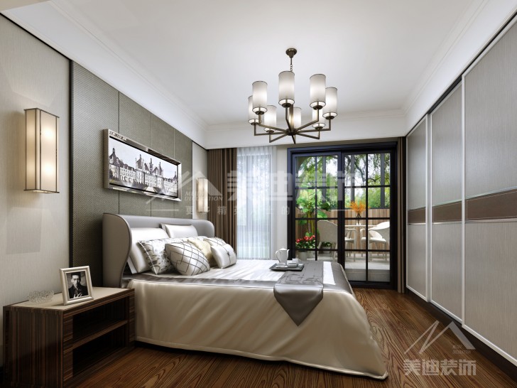 旭輝國際廣場139平新中式風(fēng)裝修案例圖—主臥室