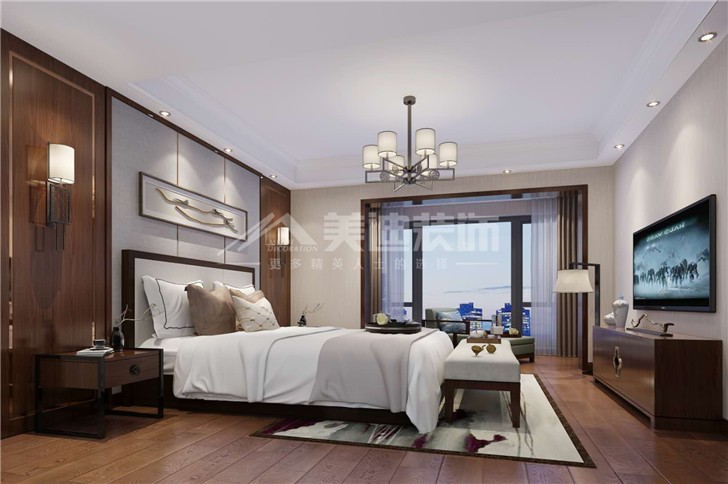 中惠錦堂120平新中式風(fēng)裝修案例圖—臥室