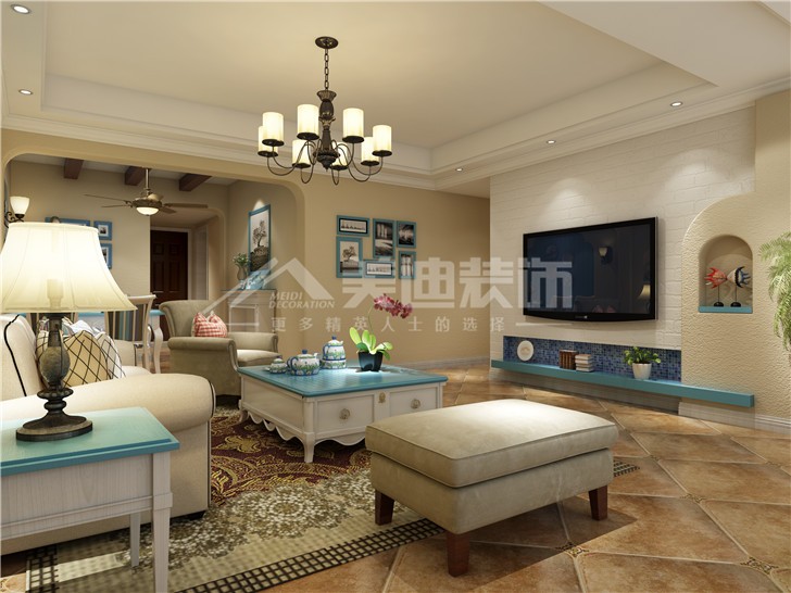 旭輝御府118平歐式風(fēng)裝修案例圖—客廳