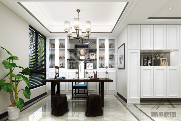 旭輝國際廣場139平新中式風(fēng)裝修案例圖—書房