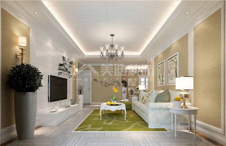 鈺龍?zhí)煜?1平簡歐風(fēng)裝修案例圖—客廳