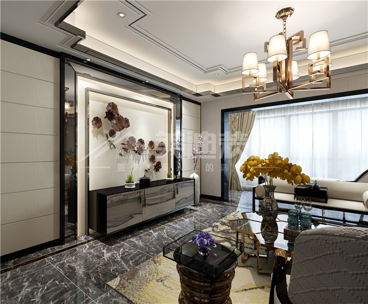 晟通牡丹舸144平新中式風(fēng)裝修案例圖—客廳