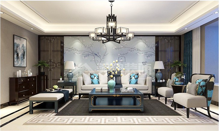 恒基凱旋門142平中式風(fēng)裝修案例圖—客廳