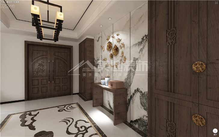 北辰中央公園132平新中式風(fēng)裝修案例圖—過道