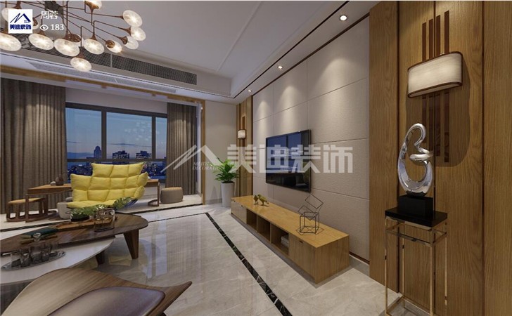 保利香檳國(guó)際111平現(xiàn)代風(fēng)裝修案例圖—客廳