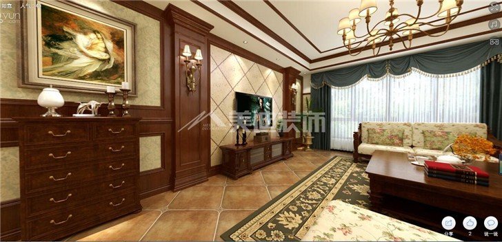 山水嘉園158平美式風(fēng)裝修案例圖—客廳