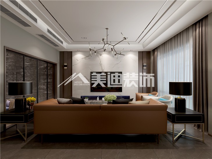 雙灣國際190平現代風裝修案例圖—客廳