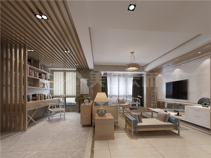 恒基凱旋門132平新中式風(fēng)裝修案例圖—客廳