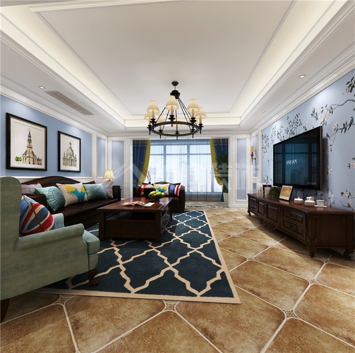 云頂梅溪湖118平簡歐風(fēng)裝修案例圖—客廳