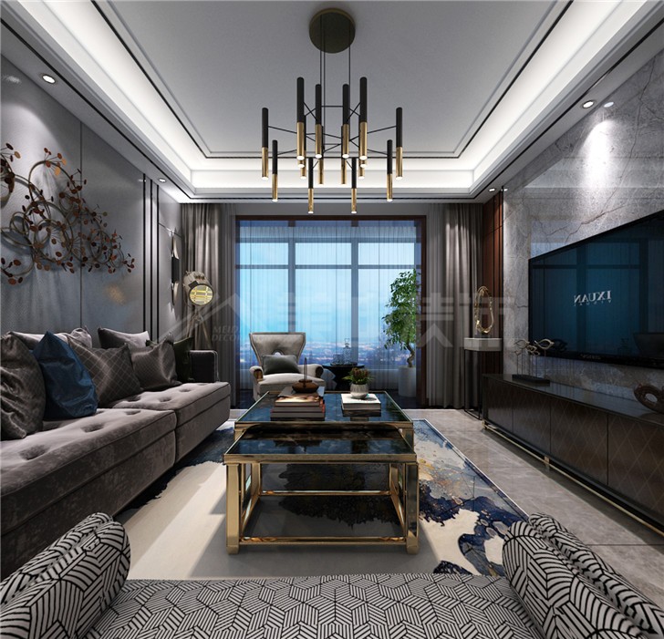 北辰三角洲135平后現(xiàn)代風(fēng)裝修案例圖—客廳