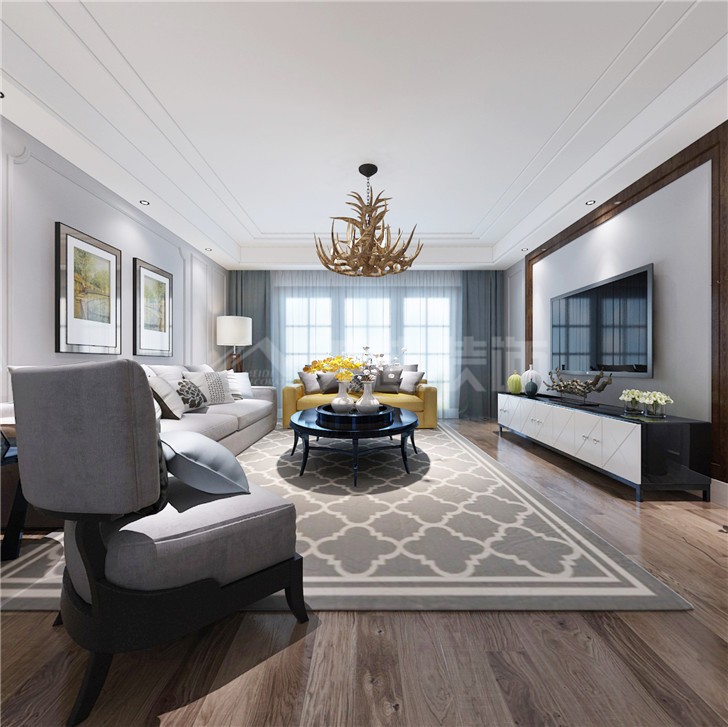 楓雅名苑135平新中式風裝修案例圖—客廳