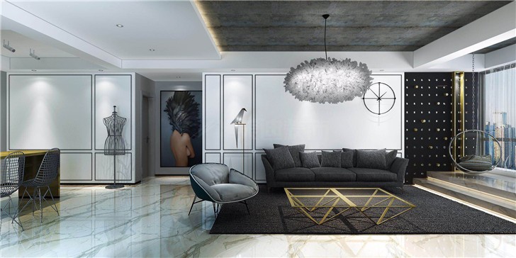 北辰三角洲130平現(xiàn)代風(fēng)裝修案例圖—客廳