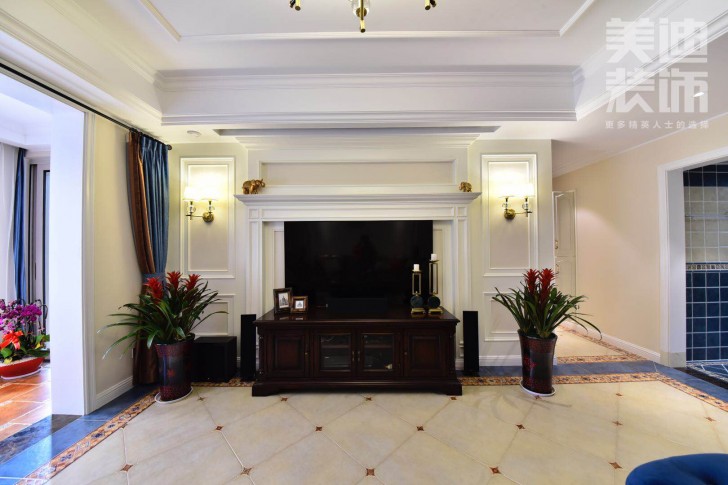 八方小區(qū)160平小美風(fēng)格裝修案例圖-客廳 