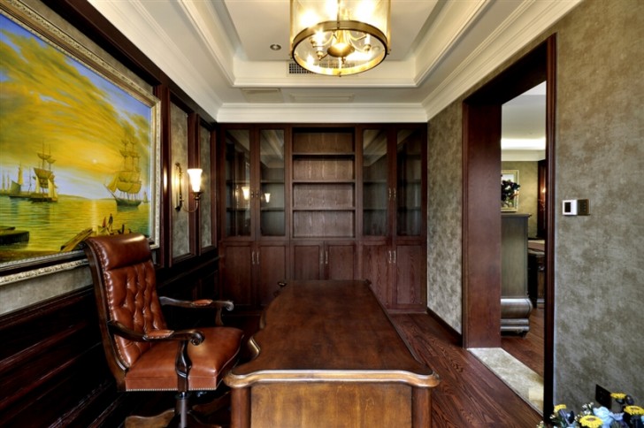 380㎡別墅鄉(xiāng)村美式實(shí)拍-書房