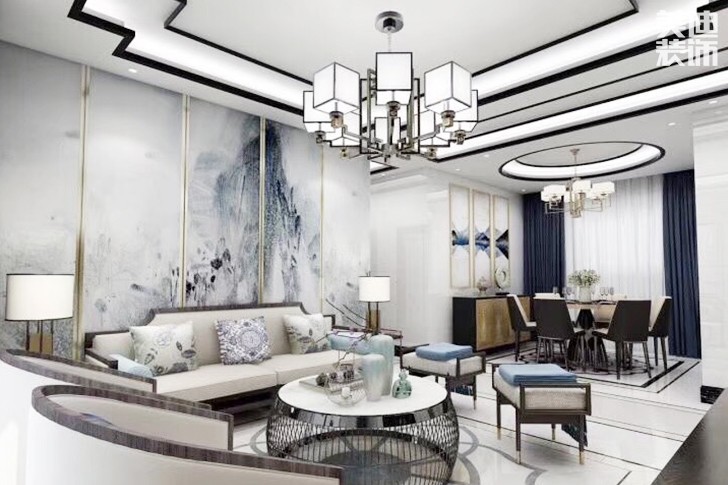 志誠新世界160㎡新中式效果圖-客廳