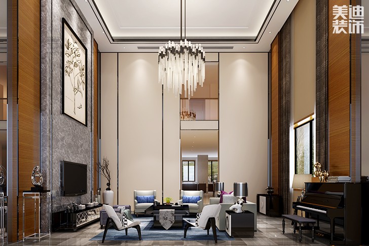 長沙市梅溪湖振業(yè)城別墅560㎡現(xiàn)代簡約中式--客廳