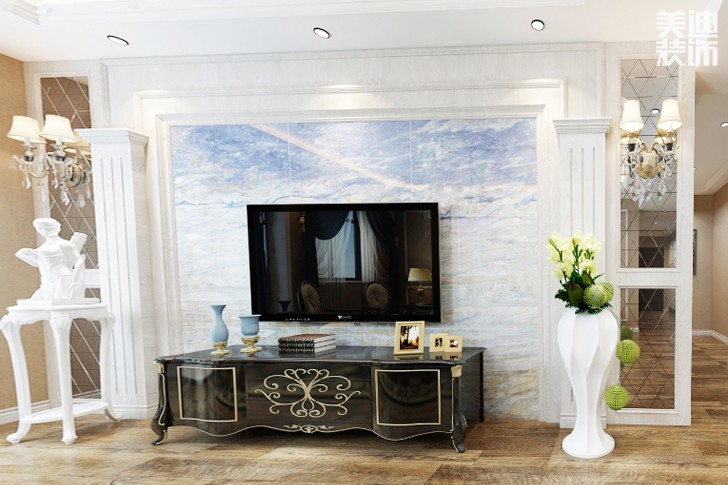 檀香山180平簡(jiǎn)歐風(fēng)格裝修效果圖-背景墻