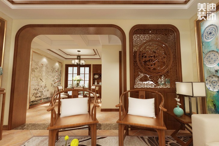 五礦 ? 萬境水岸新中式140平米裝修效果圖--客廳