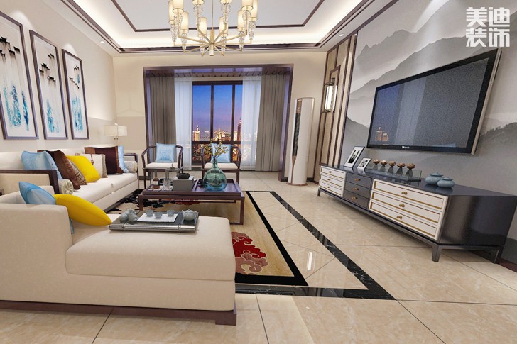 珠山國(guó)際150平米中式風(fēng)格裝修效果圖-客廳