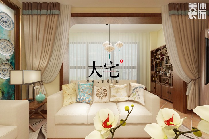 五礦 ? 萬境水岸新中式140平米裝修效果圖--客廳