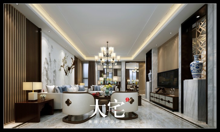 新中式300平米效果圖--客廳