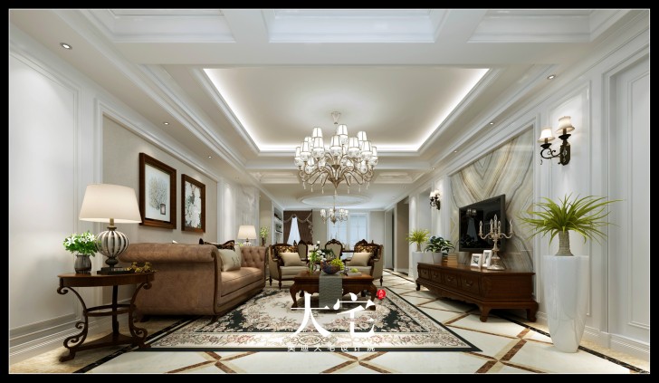 岳陽(yáng)棠溪人家400平米新中式風(fēng)格效果圖--客廳