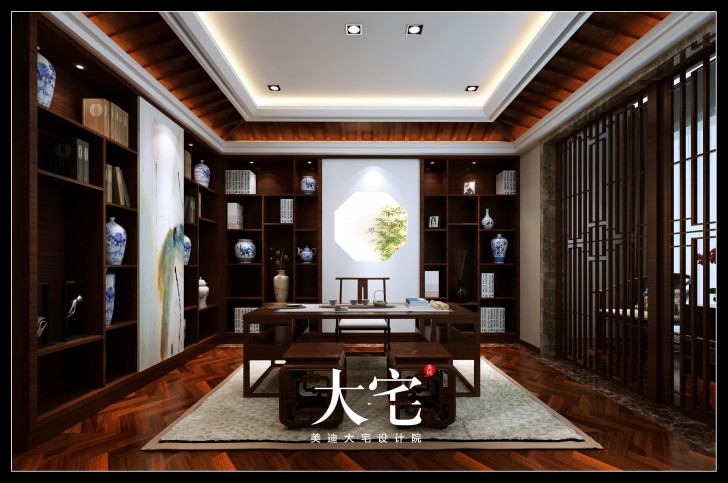 岳陽(yáng)棠溪人家400平米新中式風(fēng)格效果圖--書(shū)房