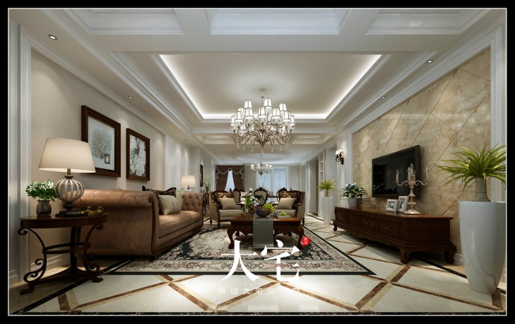 岳陽(yáng)棠溪人家400平米新中式風(fēng)格效果圖--客廳